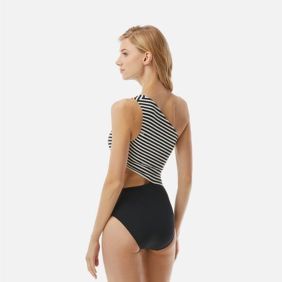 MICHAEL Michael Kors Stripe One Shoulder Cut Out One Piece L76543 Size 6. - Picture 2 of 10